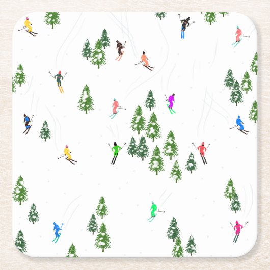 Freeride Alpiene Skiers Illustratie Partij Kartonnen Onderzetters (Voorkant)