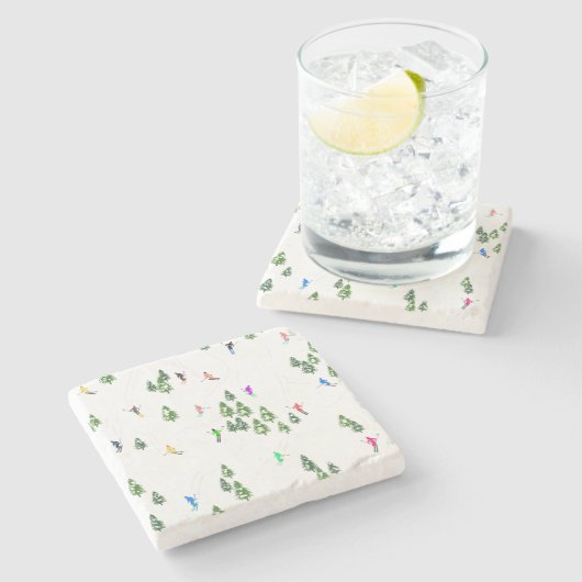 Freeride Alpiene Skiers Illustratie Partij Stenen Onderzetter (Zijkant)