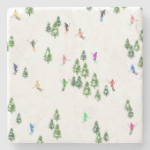 Freeride Alpiene Skiers Illustratie Partij Stenen Onderzetter (Voorkant)