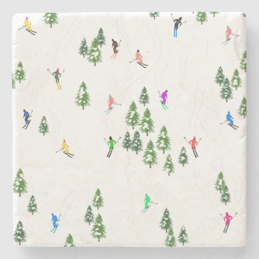 Freeride Alpiene Skiers Illustratie Partij Stenen Onderzetter (Voorkant)