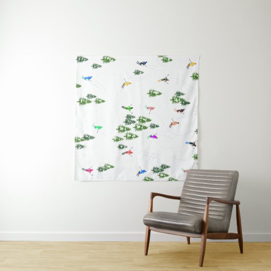 Freeride Alpiene Skiers Illustratie Partij Wandkleed (In Situ (horizontaal))