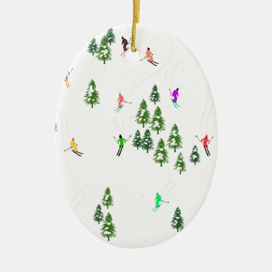 Freeride Alpiene Skiers Schiking Illustratie mas G Keramisch Ornament (Voorkant)