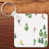 Freeride Alpiene Skiers Skiing Illustratie Ski Sleutelhanger (Voorkant)