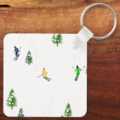 Freeride Alpiene Skiers Skiing Illustratie Ski Sleutelhanger (Achterkant)