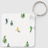 Freeride Alpiene Skiers Skiing Illustratie Ski Sleutelhanger (Achterkant)