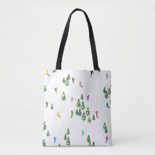 Freeride Alpiene Skiers Skiing Illustratie Ski Tote Bag