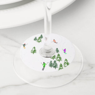 Freeride Alpiene Skiers Skiing Ski Skis Art Party Wijnglaslabel