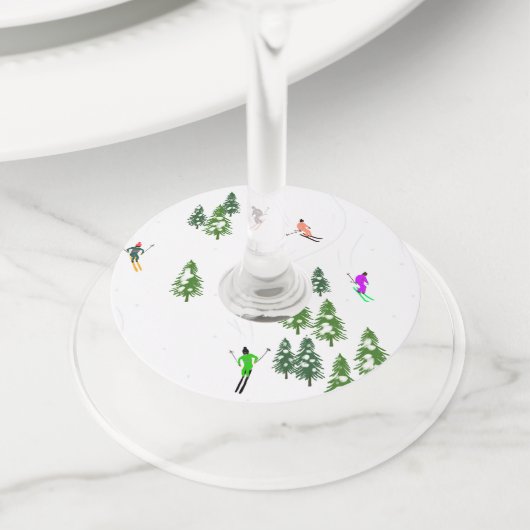 Freeride Alpiene Skiers Skiing Ski Skis Art Party Wijnglaslabel (Dichtbij)