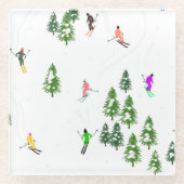 Freeride Alpine Skiers Skiing Illustratie Glazen Onderzetter (Voorkant)