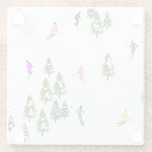 Freeride Alpine Skiers Skiing Illustratie Glazen Onderzetter (Achterkant)