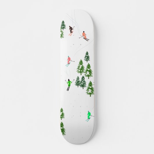 Freeride Alpine Skiers Skiing Illustratie Persoonlijk Skateboard (Voorkant)