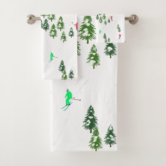 Freeride Alpine Skiers Skiing Illustratie Ski Bad Handdoek (Insitu)