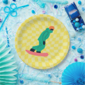 Freeride Snowboarder Green Suit Geel Gecontroleerd Papieren Bordje (Feest)