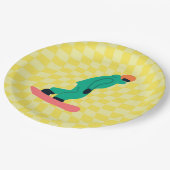 Freeride Snowboarder Green Suit Geel Gecontroleerd Papieren Bordje (Gekanteld)