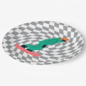 Freeride Snowboarder in Green Suit Grijs gecontrol Papieren Bordje (Gekanteld)