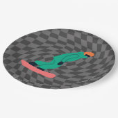 Freeride Snowboarder in Green Suit Grijs gecontrol Papieren Bordje (Gekanteld)