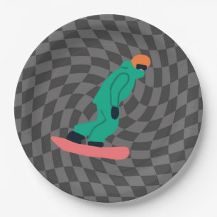 Freeride Snowboarder in Green Suit Grijs gecontrol Papieren Bordje