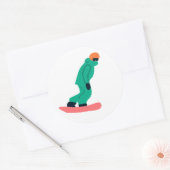 Freeride Snowboarder in Green Suit Illustratie Ronde Sticker (Envelop)