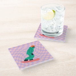 Freeride Snowboarder in groene Suit gecontroleerd Glazen Onderzetter