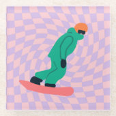 Freeride Snowboarder in groene Suit gecontroleerd Glazen Onderzetter (Voorkant)