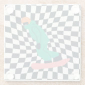 Freeride Snowboarder in groene Suit gecontroleerd Glazen Onderzetter (Achterkant)