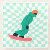 Freeride Snowboarder in groene Suit gecontroleerd Glazen Onderzetter (Voorkant)