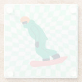 Freeride Snowboarder in groene Suit gecontroleerd Glazen Onderzetter (Achterkant)