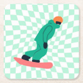 Freeride Snowboarder in groene Suit gecontroleerd Kartonnen Onderzetters (Voorkant)