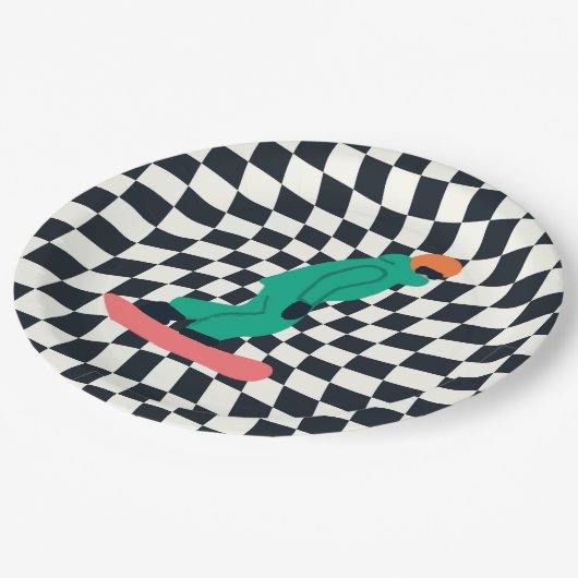 Freeride Snowboarder in groene Suit gecontroleerd Papieren Bordje (Gekanteld)