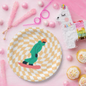 Freeride Snowboarder in groene Suit gecontroleerd Papieren Bordje (Feest)