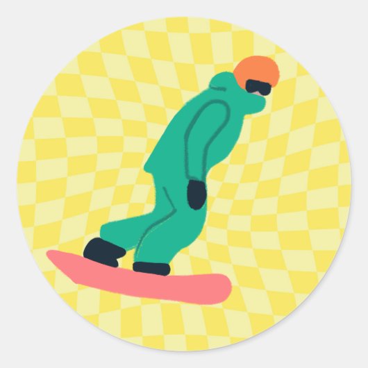 Freeride Snowboarder in groene Suit gecontroleerd Ronde Sticker (Voorkant)