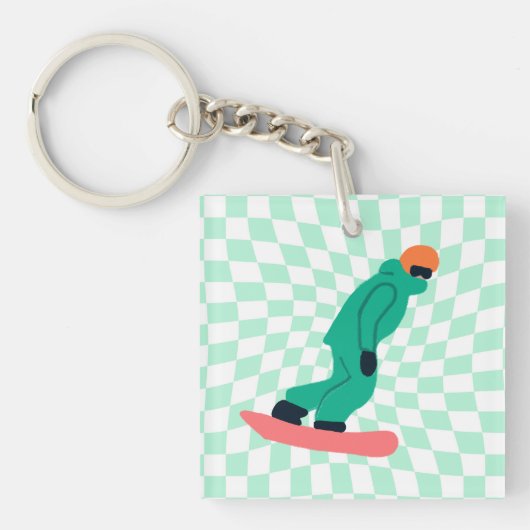 Freeride Snowboarder in groene Suit gecontroleerd Sleutelhanger (voorkant)