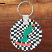 Freeride Snowboarder in groene Suit gecontroleerd Sleutelhanger (Voorkant)