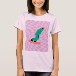 Freeride Snowboarder in groene Suit gecontroleerd T-shirt