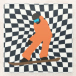 Freeride Snowboarder in Oranje Suit gecontroleerd Glazen Onderzetter<br><div class="desc">Koel-witte illustratiekunst van kleurrijke sneeuwbalders,  sneeuwboarders in bergen,  vers sneeuwpoeder. Snowboard en Xmas buitensport. Snowboarder giften. Snowboarding team cadeaus. Retro-warme cheques gecontroleerd op sneeuwboarden.</div>