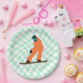 Freeride Snowboarder in Oranje Suit gecontroleerd Papieren Bordje (Feest)