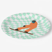 Freeride Snowboarder in Oranje Suit gecontroleerd Papieren Bordje (Gekanteld)