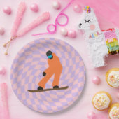 Freeride Snowboarder in Oranje Suit gecontroleerd Papieren Bordje (Feest)