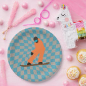 Freeride Snowboarder in Oranje Suit gecontroleerd Papieren Bordje (Feest)