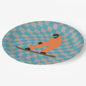 Freeride Snowboarder in Oranje Suit gecontroleerd Papieren Bordje (Gekanteld)