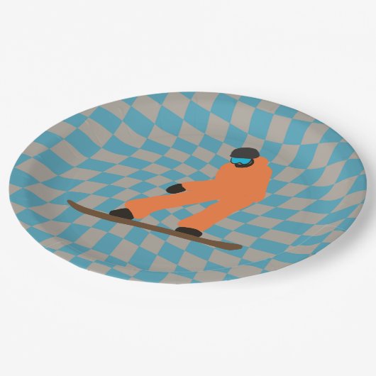 Freeride Snowboarder in Oranje Suit gecontroleerd Papieren Bordje (Gekanteld)