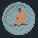 Freeride Snowboarder in Oranje Suit gecontroleerd Papieren Bordje<br><div class="desc">Koel-witte illustratiekunst van kleurrijke sneeuwbalders,  sneeuwboarders in bergen,  vers sneeuwpoeder. Snowboard en Xmas buitensport. Snowboarder giften. Snowboarding team cadeaus. Retro-warme cheques gecontroleerd op sneeuwboarden.</div>