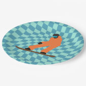 Freeride Snowboarder in Oranje Suit gecontroleerd Papieren Bordje (Gekanteld)