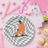 Freeride Snowboarder in Oranje Suit gecontroleerd Papieren Bordje (Feest)