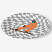 Freeride Snowboarder in Oranje Suit gecontroleerd Papieren Bordje (Gekanteld)