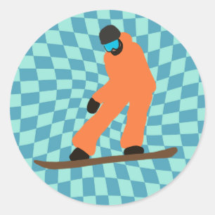 Freeride Snowboarder in Oranje Suit gecontroleerd Ronde Sticker
