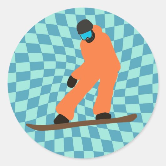 Freeride Snowboarder in Oranje Suit gecontroleerd Ronde Sticker (Voorkant)