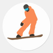 Freeride Snowboarder in Oranje Suit-illustratie Ronde Sticker (Voorkant)