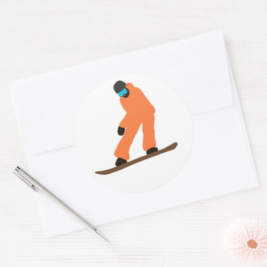 Freeride Snowboarder in Oranje Suit-illustratie Ronde Sticker (Envelop)
