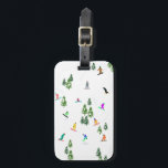 Freeride Snowboarder Snowboarding Illustratie Bagagelabel<br><div class="desc">Koel-witte illustratiekunst met kleurrijke sneeuwboarders,  sneeuwboarden in bergen onder pijnbomen,  sparren,  vette bomen op vers sneeuwpoeder. Snowboard en xmas buitensport in een winterbos. Snowboarder giften. Snowboardkerstdecor.</div>
